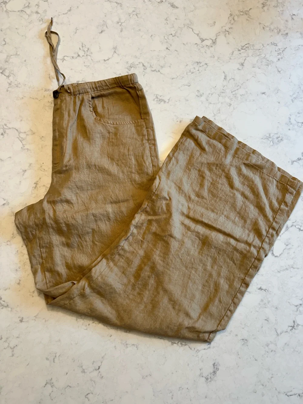Banana Republic The Studio Wide Leg Drawstring Pant in Linen - Faded Khaki